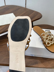 LOEWE 26S FLAT SANDALS IN CAMEL BROWN CALFSKIN WITH CRYSTALS