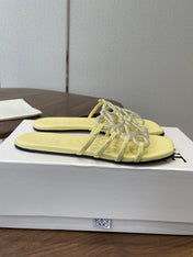 LOEWE 26S FLAT SANDALS IN YELLOW CALFSKIN WITH CRYSTALS