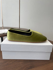 THE ROW 26S BALLET FLATS IN LIGHT OLIVE GREEN VELVET