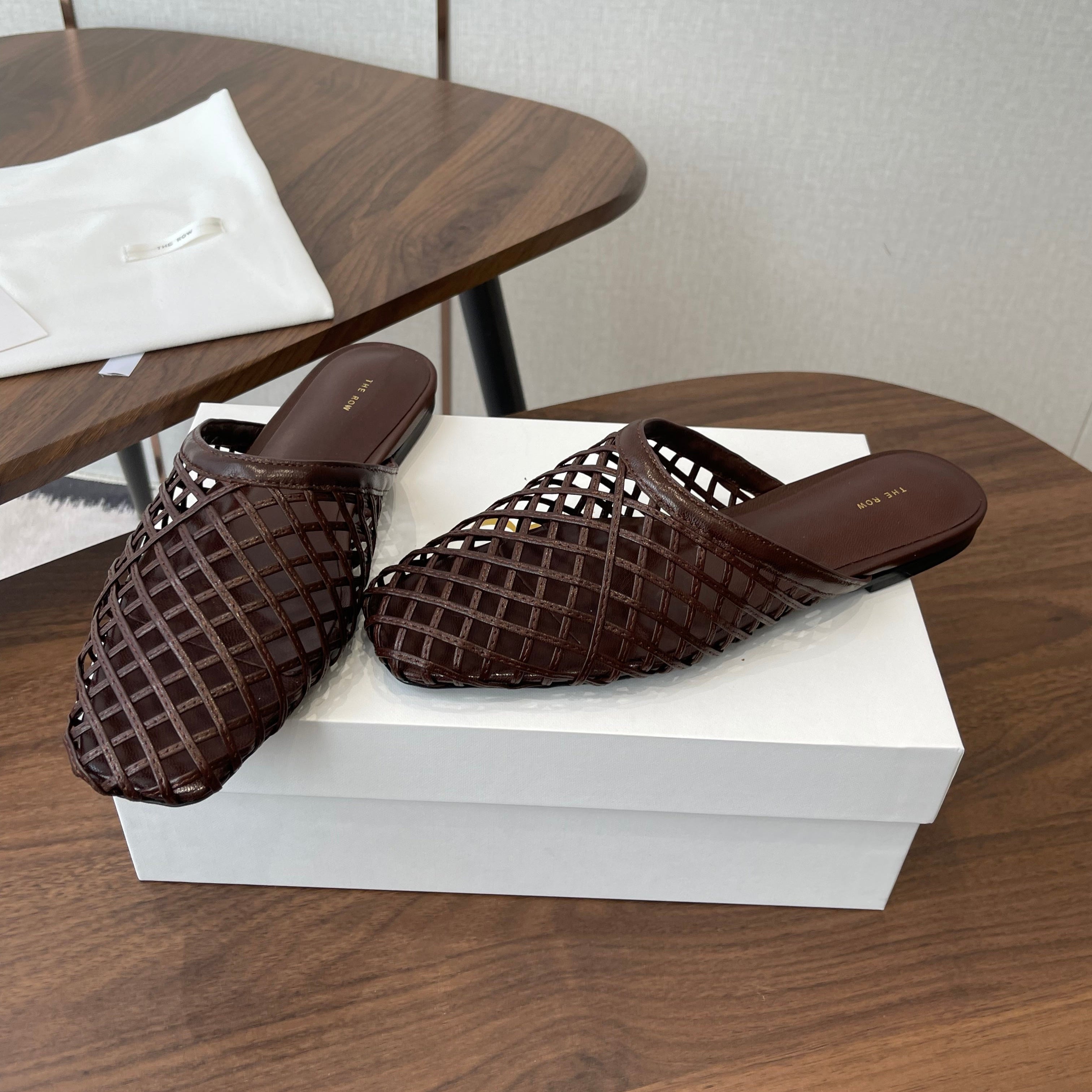 THE ROW 26S MULE SANDALS IN DARK BROWN CALFSKIN