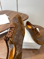 THE ROW 26S LACE UP SNEAKERS IN CARAMEL BROWN SUEDE