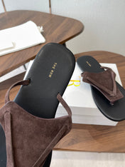 THE ROW 26S T STRAP THONG SANDALS IN CHOCOLATE BROWN SUEDE