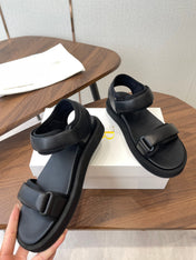 THE ROW 26S DOUBLE STRAP SANDALS IN BLACK CALFSKIN