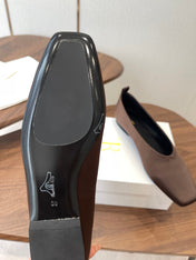 THE ROW 26S SQUARE TOE BALLET FLATS IN DARK BROWN SATIN