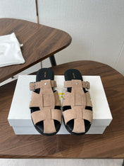THE ROW 26S GLADIATOR SLIDE SANDALS IN TAUPE BEIGE SUEDE