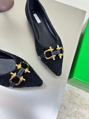 BALLET FLAT IN BLACK INTRECCIATO SUEDE