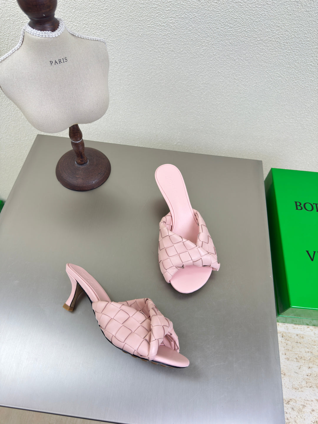 BLINK HIGH 5 CM MULE IN LIGHT PINK INTRECCIATO LEATHER