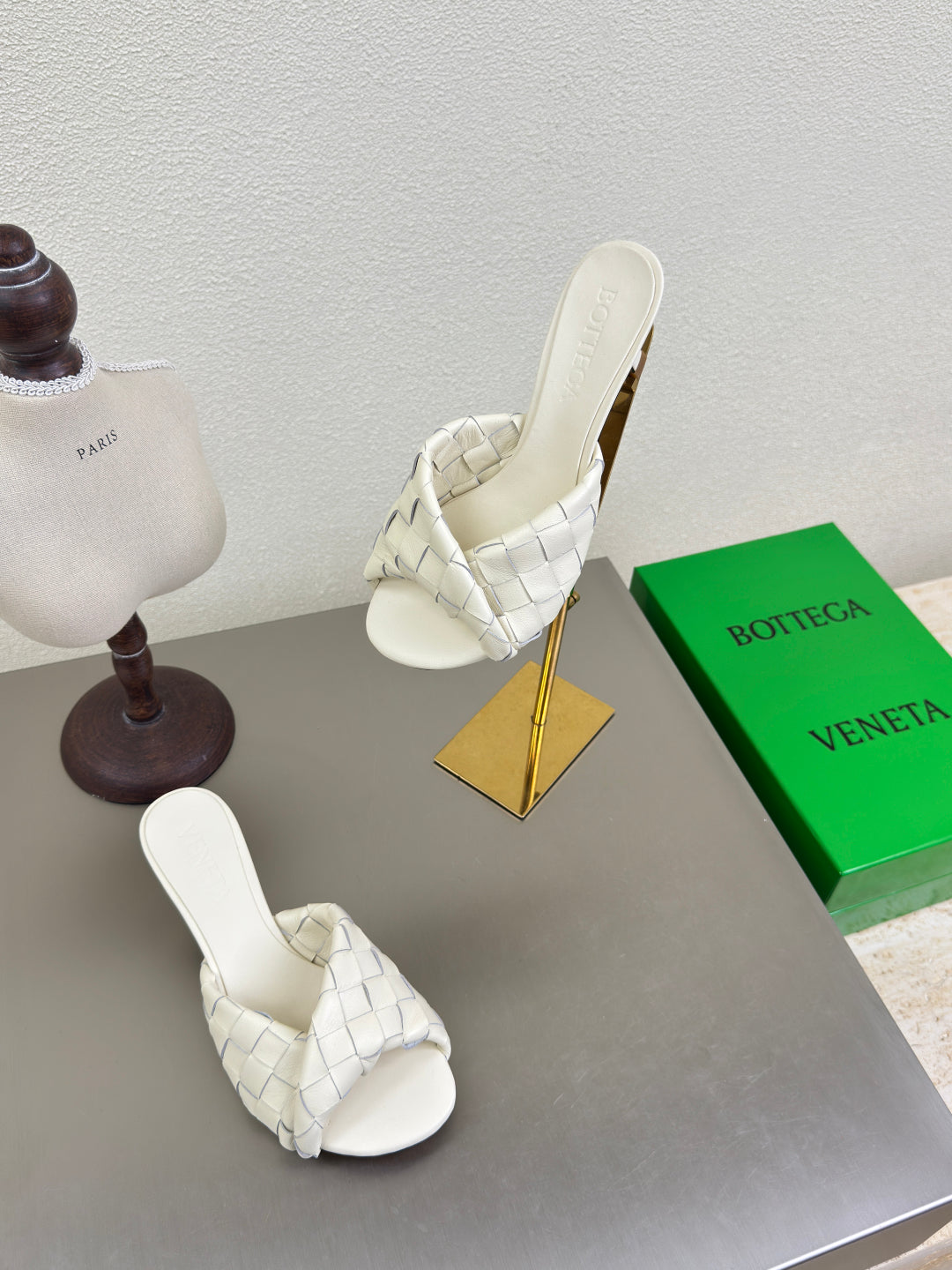 BLINK HIGH 5 CM MULE IN WHITE INTRECCIATO LEATHER