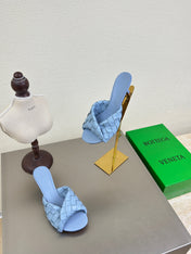 BLINK HIGH 5 CM MULE IN CERULEAN BLUE INTRECCIATO LEATHER