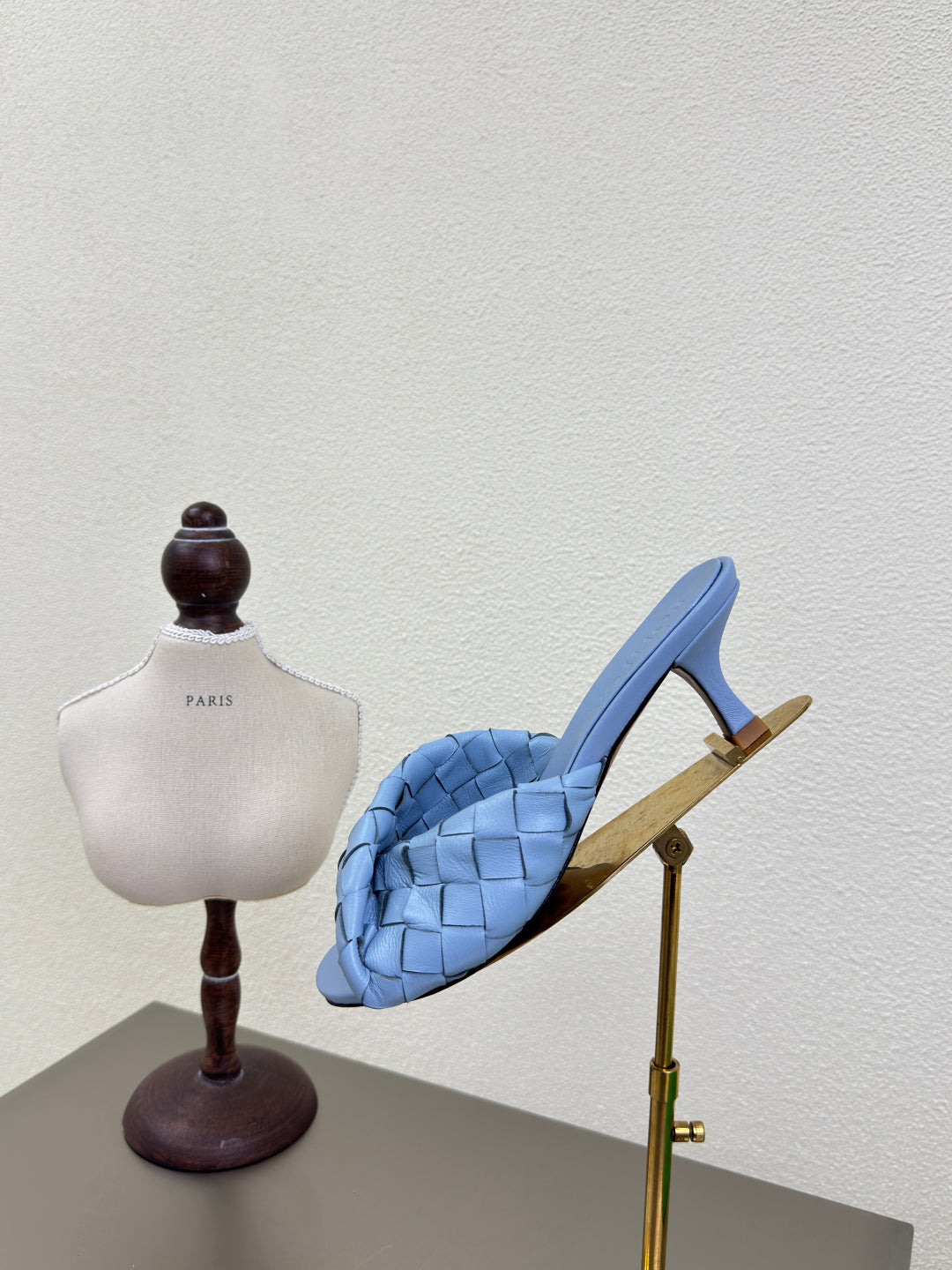BLINK HIGH 5 CM MULE IN CERULEAN BLUE INTRECCIATO LEATHER