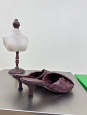 BLINK HIGH 5 CM MULE IN MAHOGANY RED INTRECCIATO LEATHER