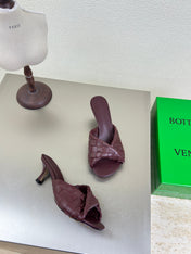 BLINK HIGH 5 CM MULE IN MAHOGANY RED INTRECCIATO LEATHER