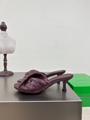 BLINK HIGH 5 CM MULE IN MAHOGANY RED INTRECCIATO LEATHER