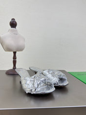 BLINK HIGH 5 CM MULE IN SILVER INTRECCIATO LEATHER