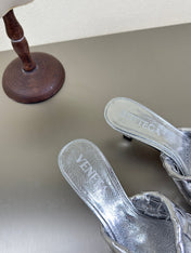 BLINK HIGH 5 CM MULE IN SILVER INTRECCIATO LEATHER