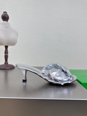 BLINK HIGH 5 CM MULE IN SILVER INTRECCIATO LEATHER