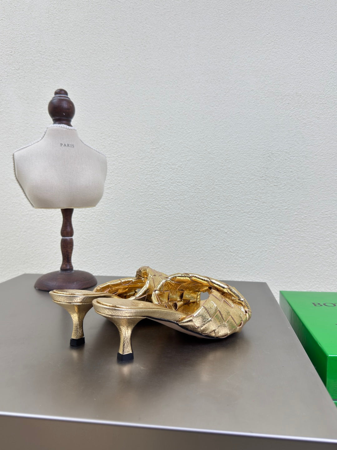 BLINK HIGH 5 CM MULE IN GOLD INTRECCIATO LEATHER