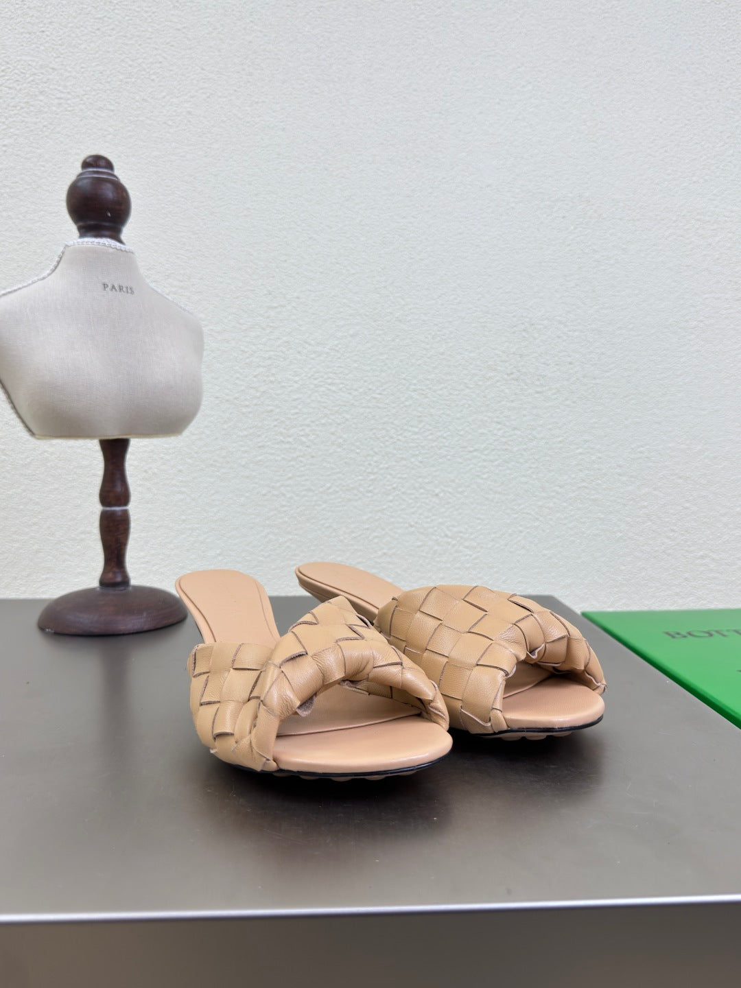 BLINK HIGH 5 CM MULE IN BUFF BEIGE INTRECCIATO LEATHER