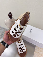 CELINE 25S BILLIE CHUNKY SANDAL IN WHITE CALFSKIN AND TEXTILE