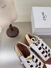 CELINE 25S BILLIE CHUNKY SANDAL IN WHITE CALFSKIN AND TEXTILE