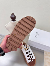 CELINE 25S BILLIE CHUNKY SANDAL IN WHITE CALFSKIN AND TEXTILE