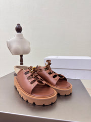 CELINE 25S BILLIE CHUNKY SANDAL IN BROWN CALFSKIN AND TEXTILE