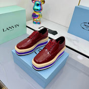 PRADA 25S FLAT WEDGE SHOES 60MM IN WINE RED CALFSKIN