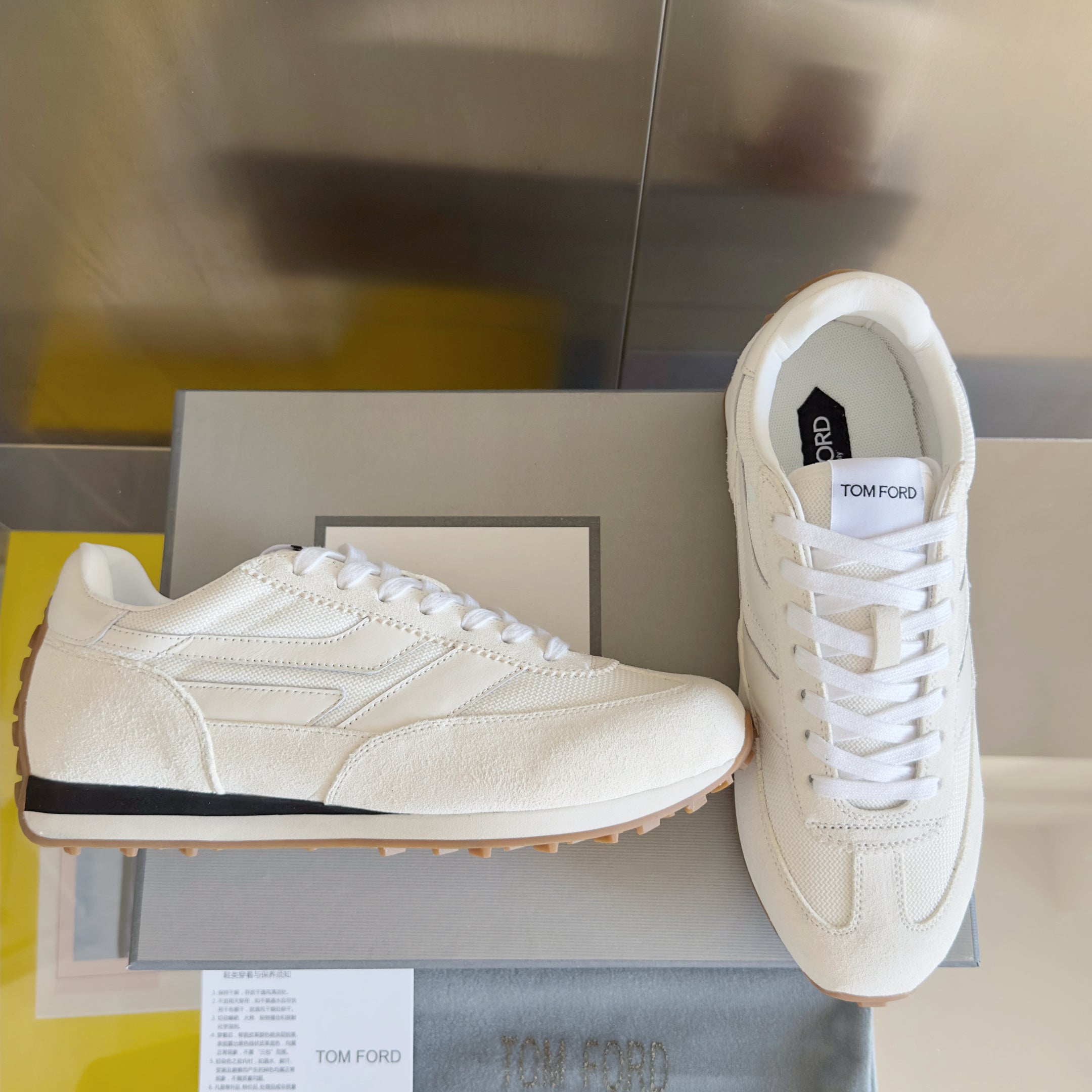 TOM FORD 26S SNEAKERS IN WHITE SUEDE AND CALFSKIN