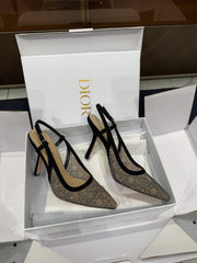 HIGH HEELS SLINGBACK IN BLACK LAMB SUEDE 10 CM