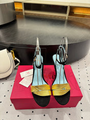 VLTN HIGH SANDAL 25S 60 MM IN BLACK SUEDE AND GOLD CALFSKIN