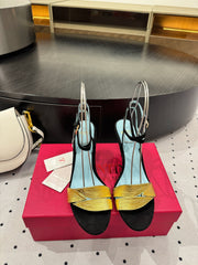 VLTN HIGH SANDAL 25S 60 MM IN BLACK SUEDE AND GOLD CALFSKIN