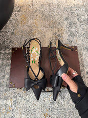 VLTN HIGH HEEL 25S 80 MM IN BLACK CALFSKIN WITH BOW