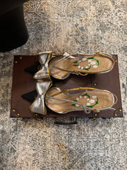 VLTN HIGH HEEL 25S 80 MM IN BLACK FABRIC MIX SILVER CALFSKIN WITH BOW