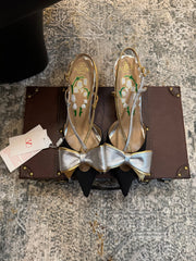 VLTN HIGH HEEL 25S 80 MM IN BLACK FABRIC MIX SILVER CALFSKIN WITH BOW