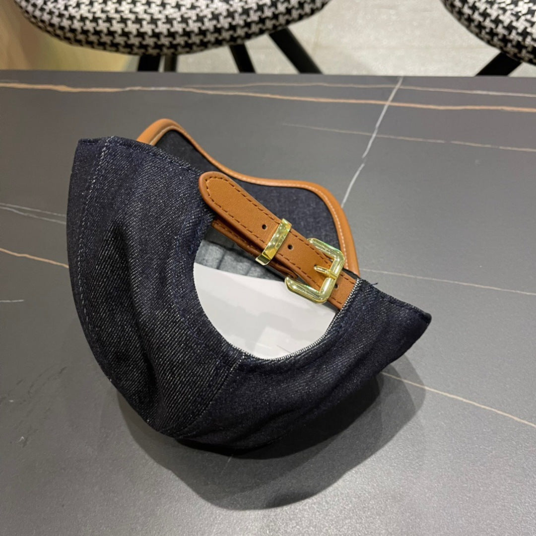 MM BASEBALL CAP IN NAVY BLUE DENIM AND CALFSKIN