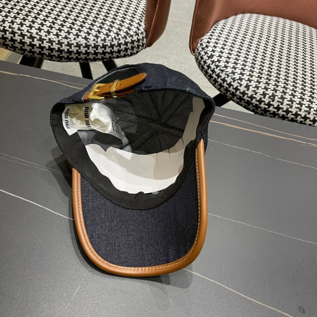 MM BASEBALL CAP IN NAVY BLUE DENIM AND CALFSKIN