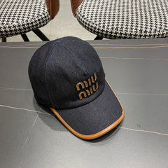 MM BASEBALL CAP IN NAVY BLUE DENIM AND CALFSKIN