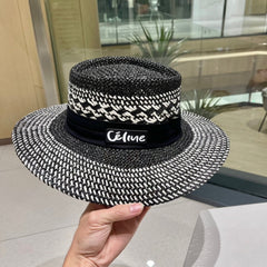 WIDE BRIM HAT MODEL 652048 IN BLACK AND WHITE WOVEN STRAW