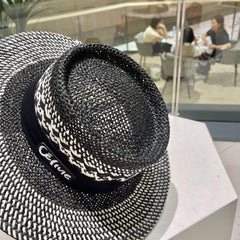 WIDE BRIM HAT MODEL 652048 IN BLACK AND WHITE WOVEN STRAW