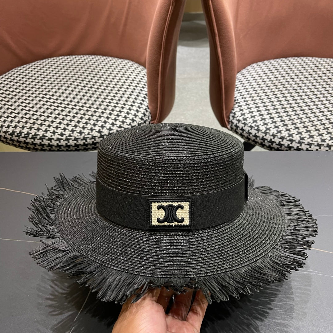 WIDE BRIM HAT MODEL 651883 IN BLACK WOVEN STRAW