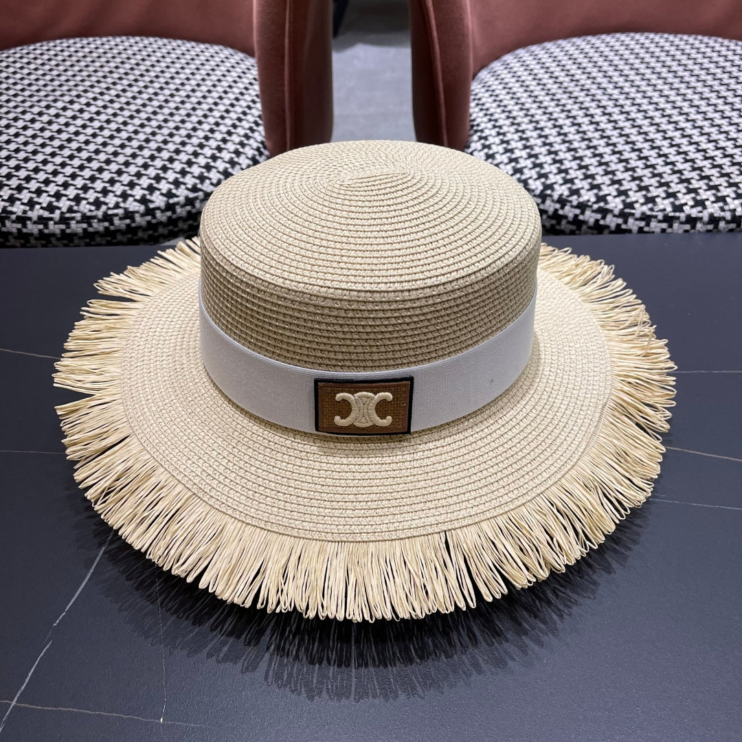 WIDE BRIM HAT MODEL 651884 IN BEIGE WOVEN STRAW