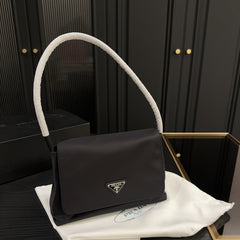 TRIANGLE LOGO SHOULDER BAG 26 IN BLACK RE-NYLON