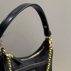 HOBO BAG 22 IN BLACK RE-NYLON AND CALFSKIN WITH GOLD HARDWARE