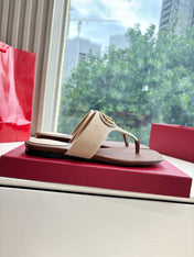 VLTN THONG SANDALS 25S IN BROWN MIX BEIGE LAMBSKIN WITH GOLD HARDWARE