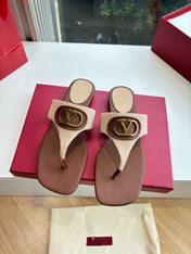 VLTN THONG SANDALS 25S IN BROWN MIX BEIGE LAMBSKIN WITH GOLD HARDWARE