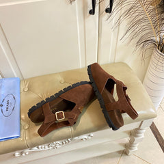 RUBBER SOLE SANDALS IN COCOA BROWN SUEDE