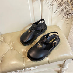 RUBBER SOLE SANDALS IN BLACK SMOOTH LAMBSKIN