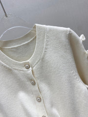CHANEL 25S SHORT-SLEEVE ROUND-NECK KNIT CARDIGAN 317