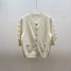 CHANEL 25S SHORT-SLEEVE ROUND-NECK KNIT CARDIGAN 317