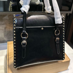 STUDDED TOP HANDLE BAG 33 IN BLACK SMOOTH CALFSKIN